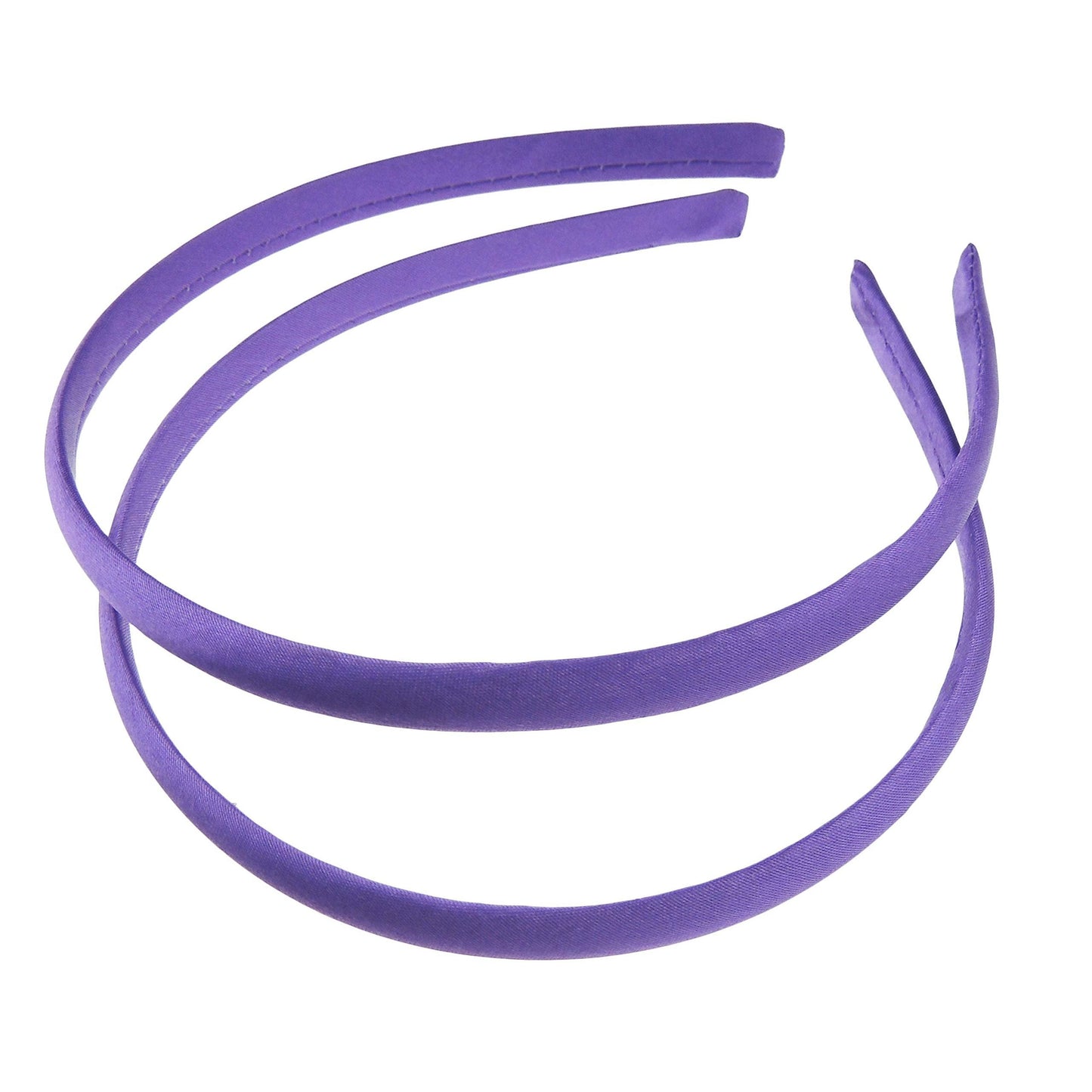Pair of 2 Slim Thin 1cm Satin Covered Girls Party Satin Plain DIY Alice Headband Hairband Head Hair Band Kids School Uniform (Violet)