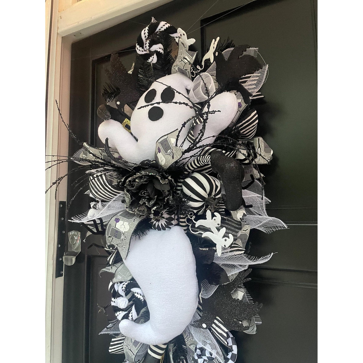 XL Ghost Fall Halloween Front Door Wreath Luxury Teardrop Rustic Wall Porch Hanger House Home Decor Decorations Spooky Ghoul Glam Boho