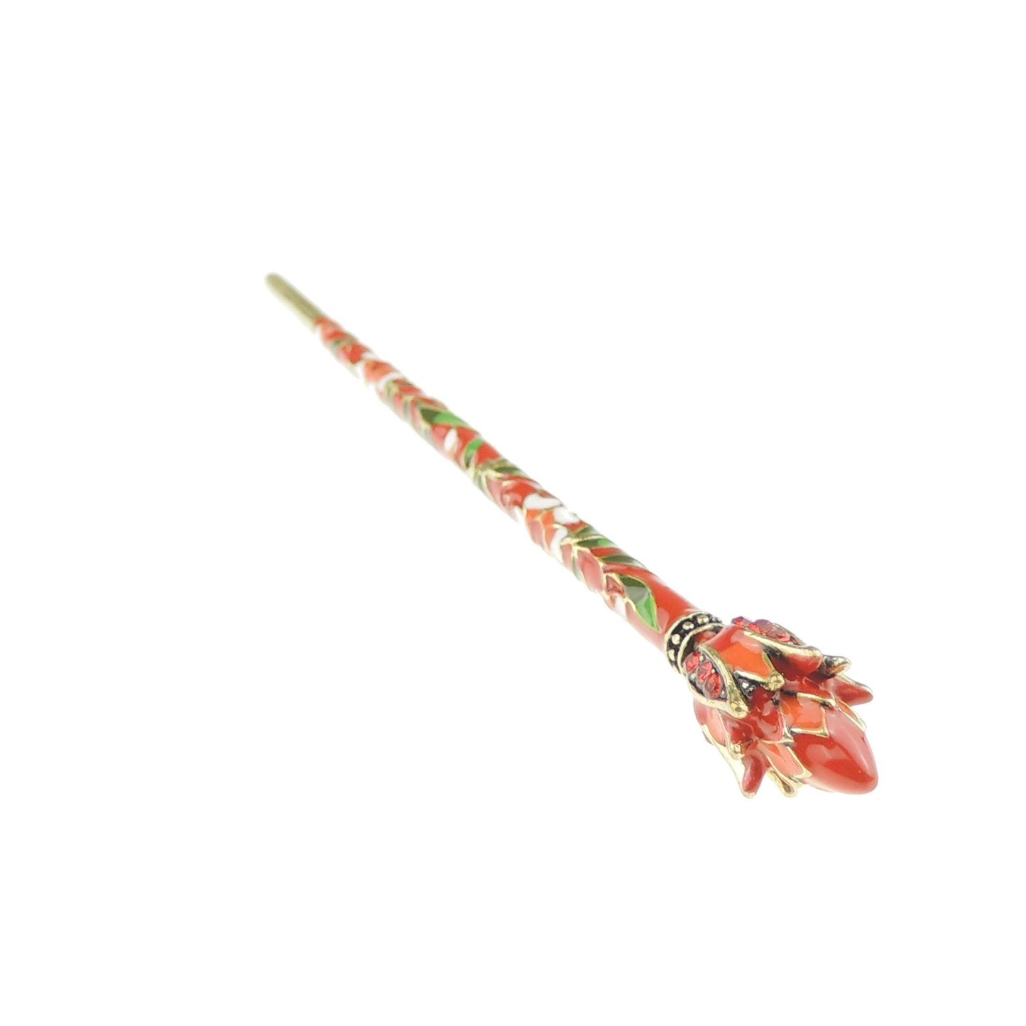 Womens Retro Bridal Wedding Party Bridesmaid Christmas Gift Banana Styling Hair Accessories Pins Bun Holder Chignon Brooch Hairpin Slide Jewelry Updo Chopsticks Stick Enamel Floral (Flower Green)