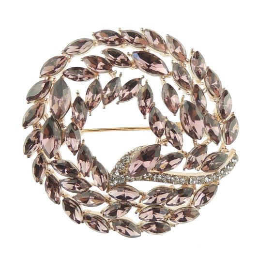 Ladies Diamante Crystal Wedding Evening Circle Brooch Wreath Leaves