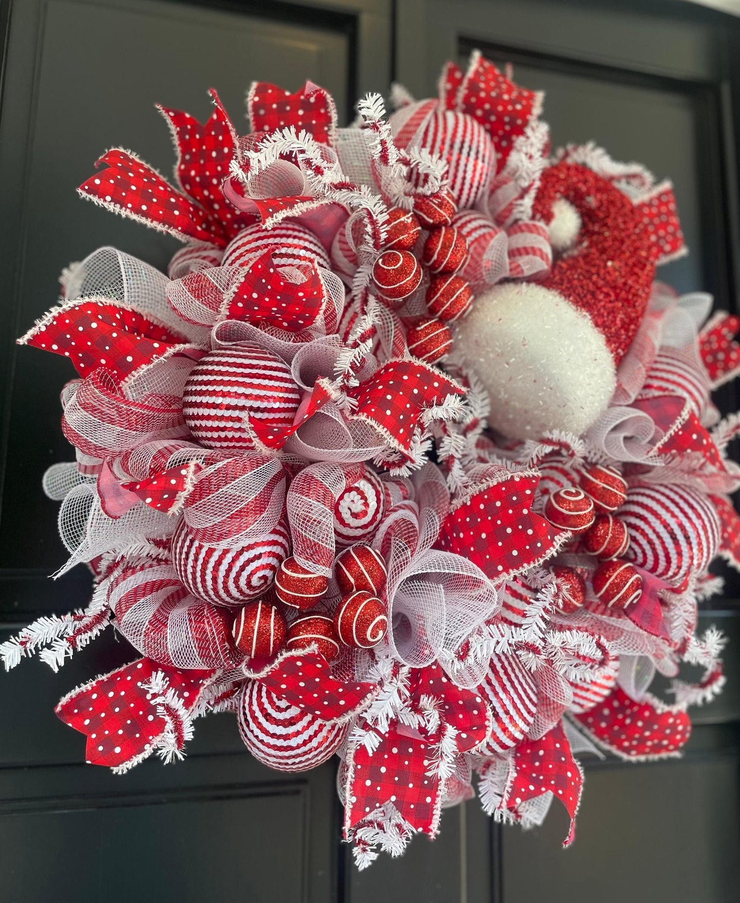 Luxury Santa Hat Christmas Wreath | Red & White Front Door Wreath | 50cm (20")