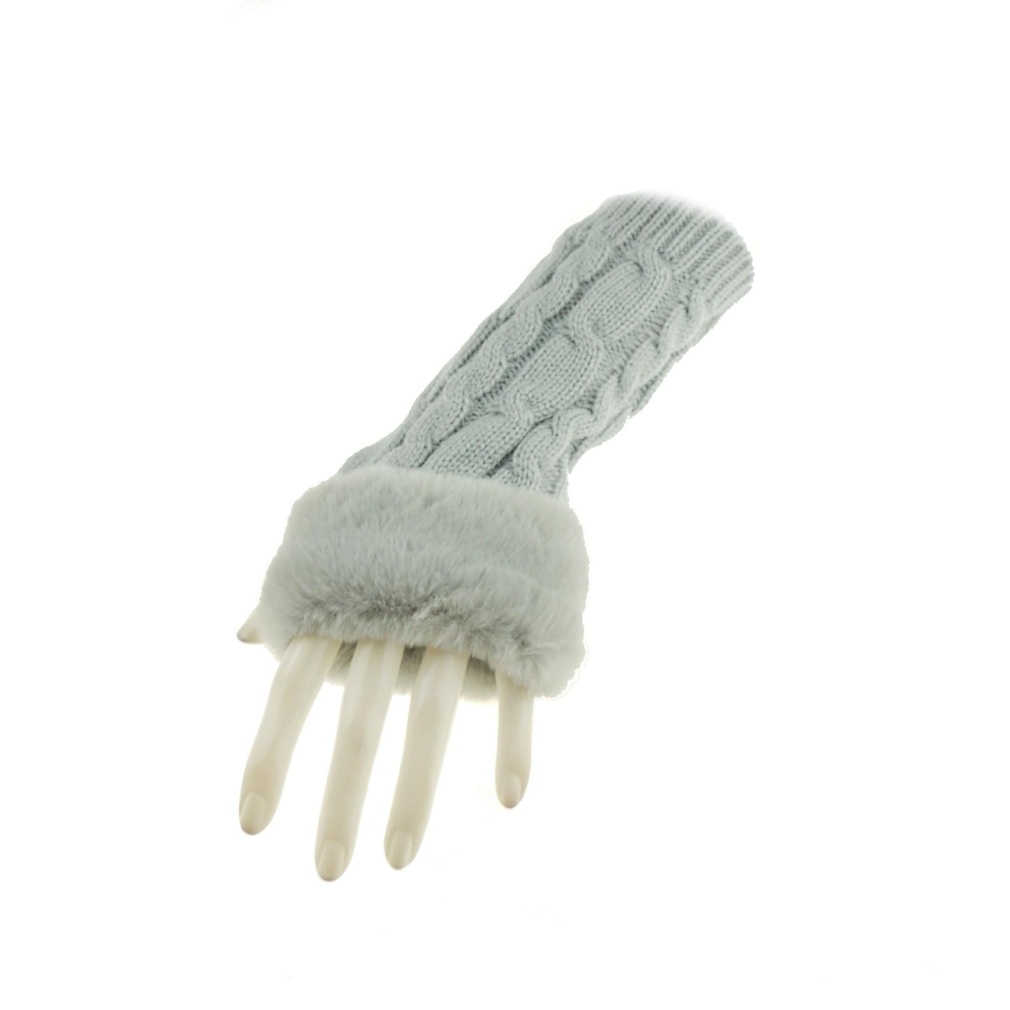 Glamour Girlz Womens Girls Faux Fur Cable Knitted Knit Thermal Fleece Warm Winter Outdoor Hiking Cold Weather Driving Cycling Christmas Birthday Hand Warmers Fingerless Half Gloves Mitts Mittens