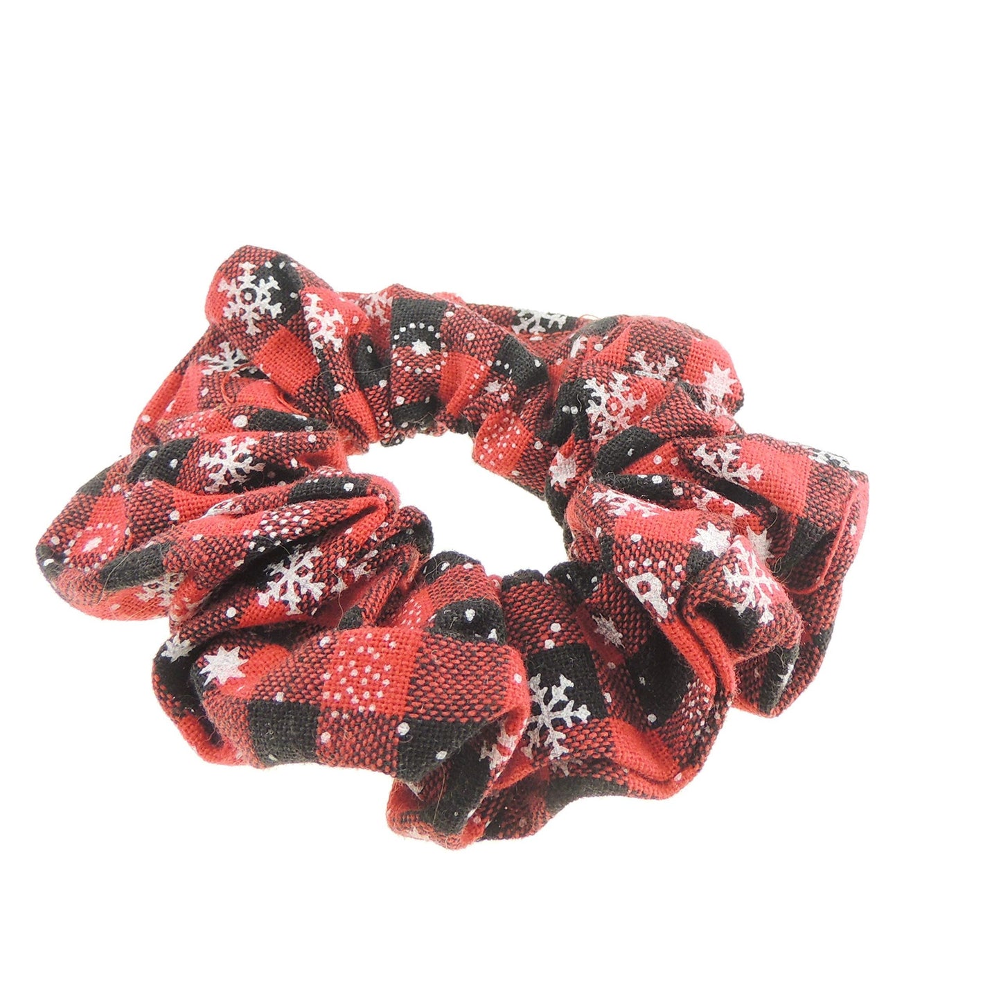 Festive Womens Girls Fabric Snowflake Tartan Plaid Tinsel School Christmas Party Bag Ponio Rope Hair Tie Up Back Elastic Accessories Bobbles Ponytail Holder Rubber Bands Scrunchie