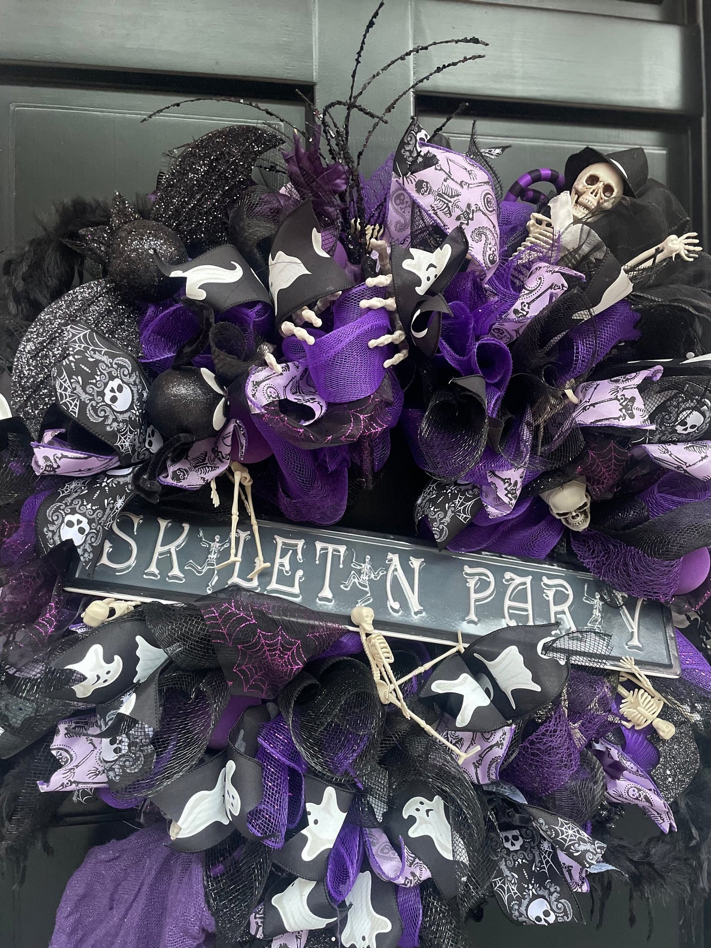Luxury Purple Skeleton Halloween Wreath | Black & Purple Front Door Decor | 60cm (24")