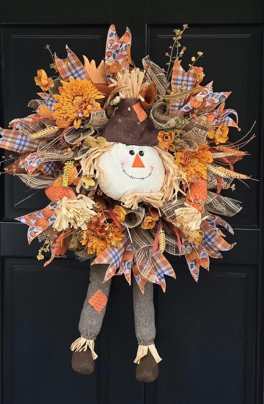 Luxury Scarecrow Autumn Wreath | Harvest Front Door Wreath | Thanksgiving Fall Decor | 50cm (20")