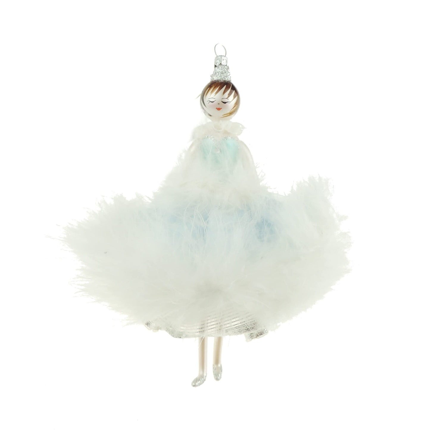 Stunning Italian Luxury Hand Blown Glass Traditional Keepsake Decoration Decorative Christmas Tree Ornament Bauble Winter Novelty Stuff Garland Present Figurine Blue White Feather Fairy Lady