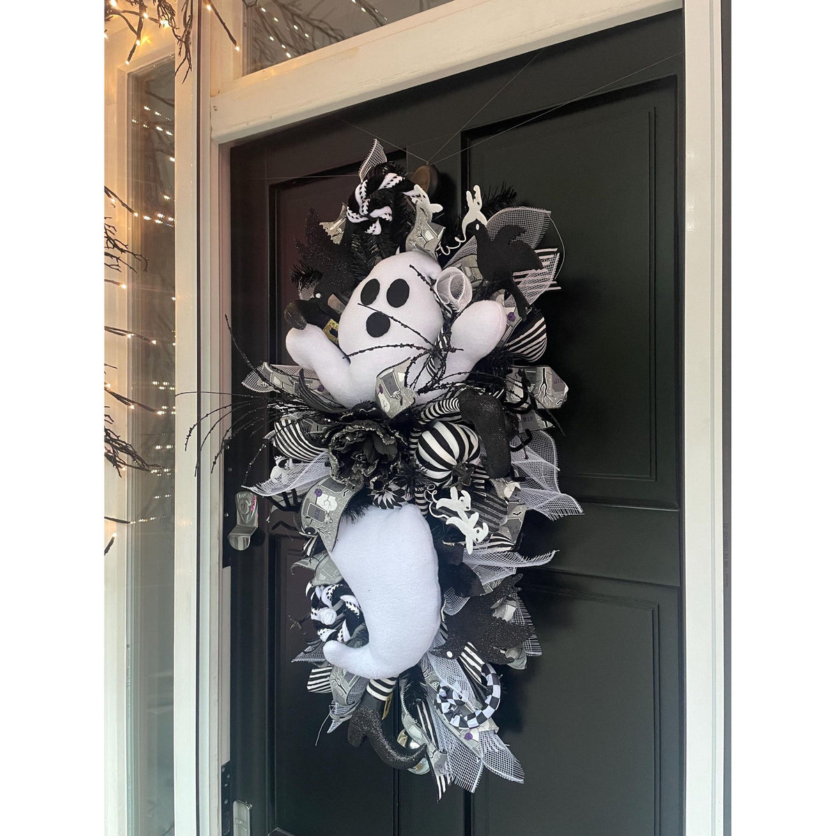 XL Ghost Fall Halloween Front Door Wreath Luxury Teardrop Rustic Wall Porch Hanger House Home Decor Decorations Spooky Ghoul Glam Boho