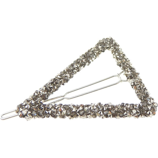 Ladies Girls Stencil Diamante Triangle Geometric Crystal Hair Barrette Slide Clip (Grey)