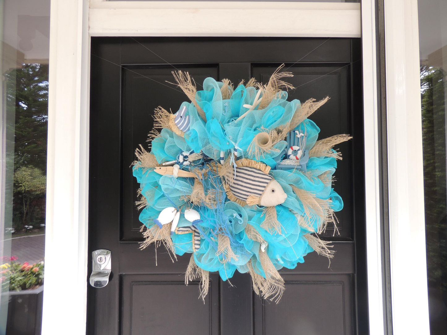 20" Coastal Wreath, Beach House Decor, Nautical Front Door Wreath, Ocean Decor, Lake House Wreath, Seaside Home Decor, Blue Wreath