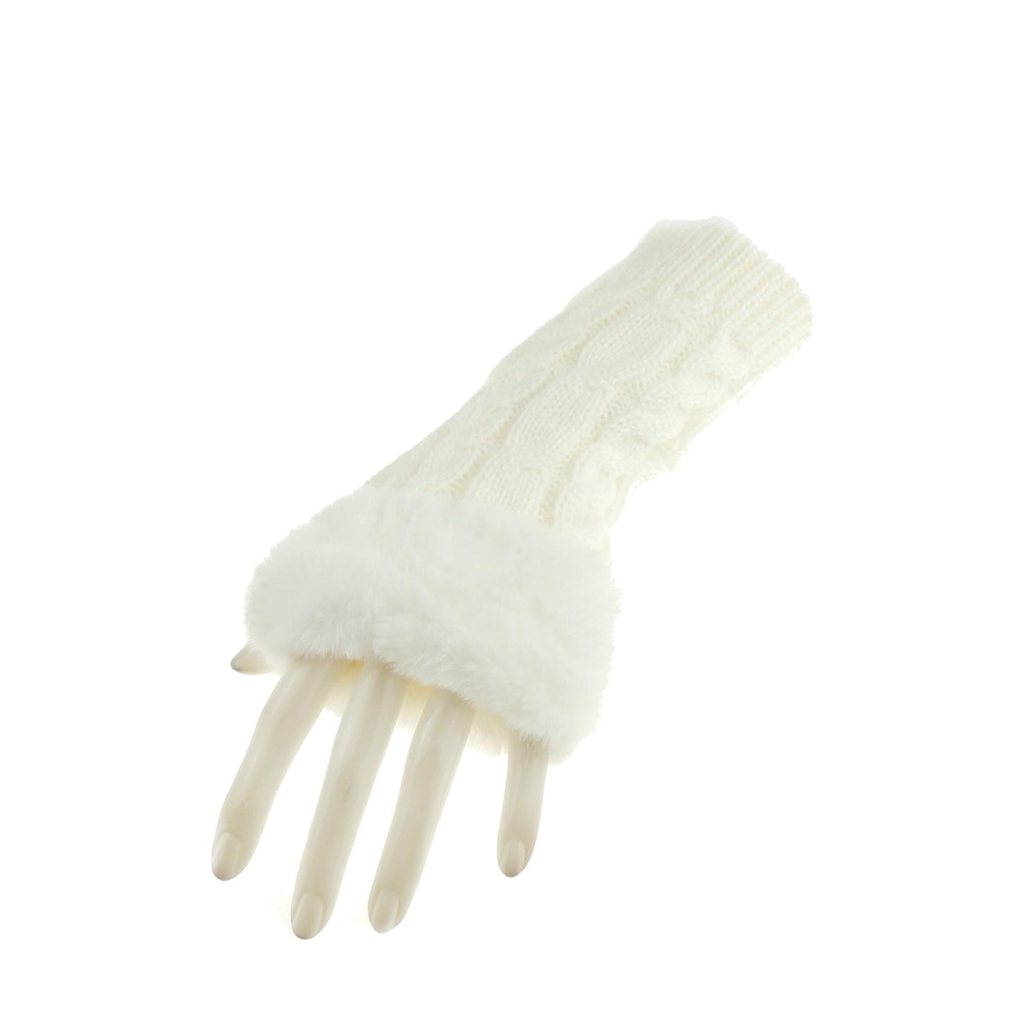 Glamour Girlz Womens Girls Faux Fur Cable Knitted Knit Thermal Fleece Warm Winter Outdoor Hiking Cold Weather Driving Cycling Christmas Birthday Hand Warmers Fingerless Half Gloves Mitts Mittens
