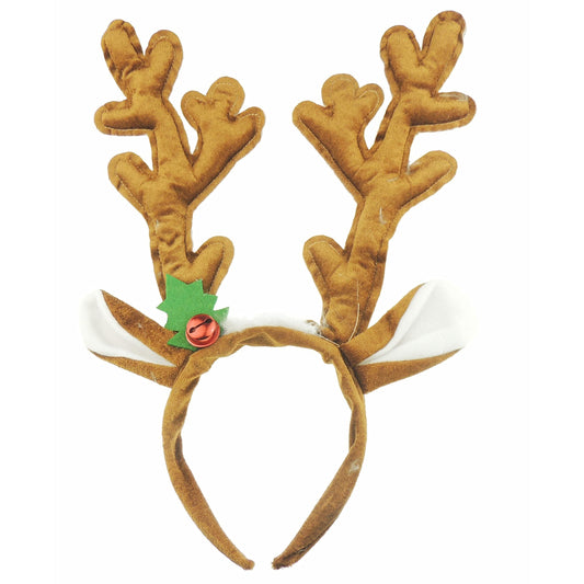 Glamour Girlz Unisex Womens Mens Festive Christmas Nativity Costume Outfit Party Headband Hair Hoop Alice Band Hairband Deeley Springs Bopper Plush Velour Deer Antler Large Reindeer Ears Bell