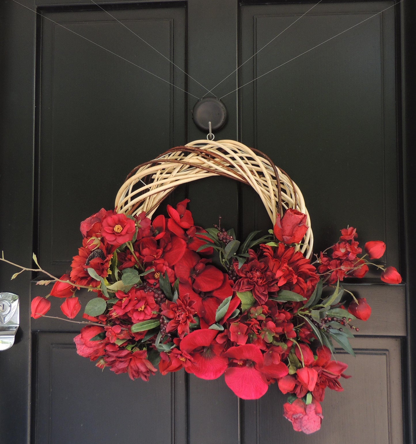 Red Floral Autumn Wreath, Front Door Wreath, Red Fall Wreath, Red Flower Wreath, Everyday Door Decor, Summer Wreath, Spring Wreath Gift
