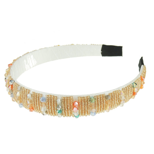 Womens Sparkly Beaded Jeweled Embellished Crystal Birthday Party Wedding Bridal Special Occasion Hair Accessories Narrow 2cm Short Long Hair Headband Alice Band Hairband (All Gold)