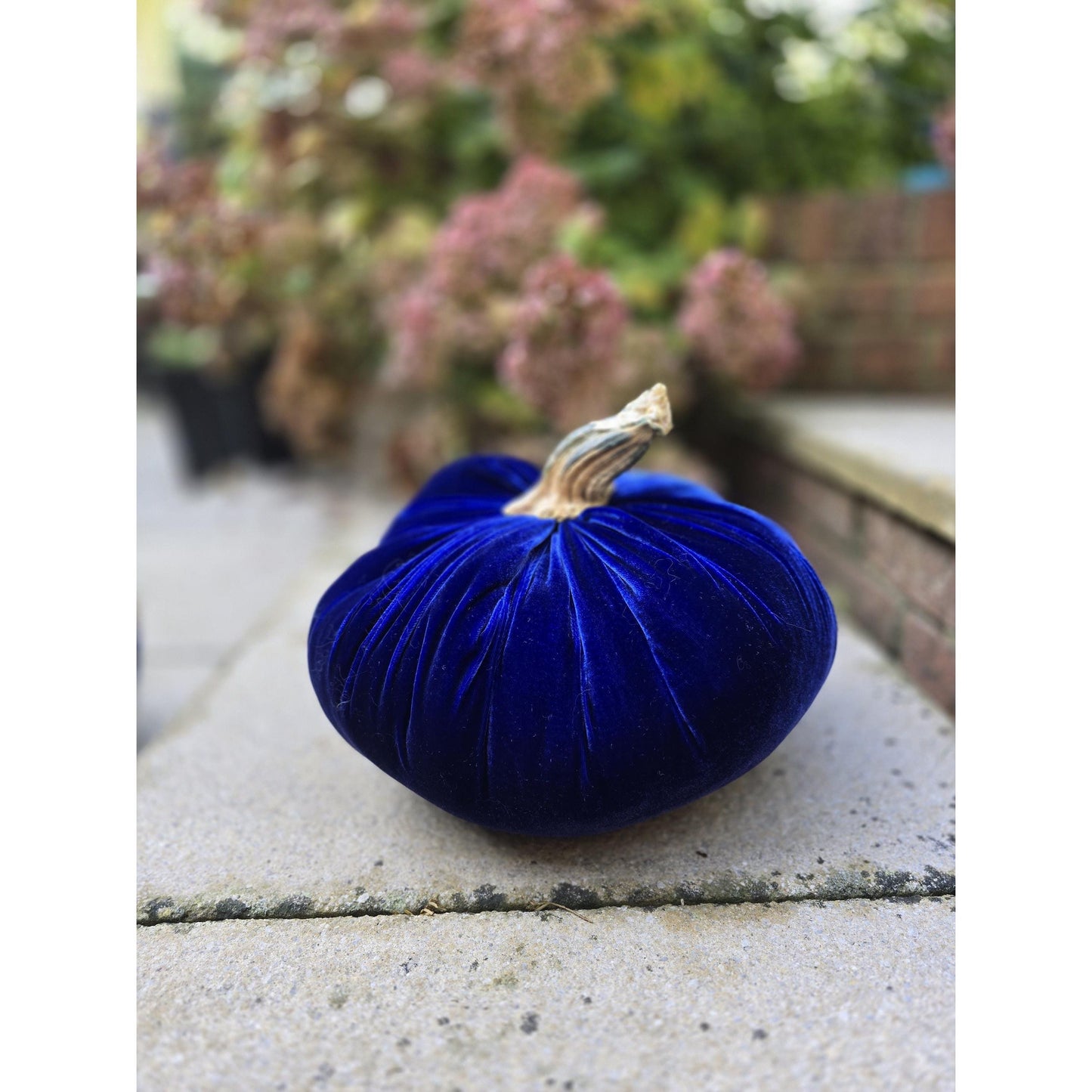 Royal Blue Luxury Silk Velvet LARGE Pumpkins Real Stem Harvest Autumn Handmade Home Decor Thanksgiving Table Decoration Centerpiece Ornament