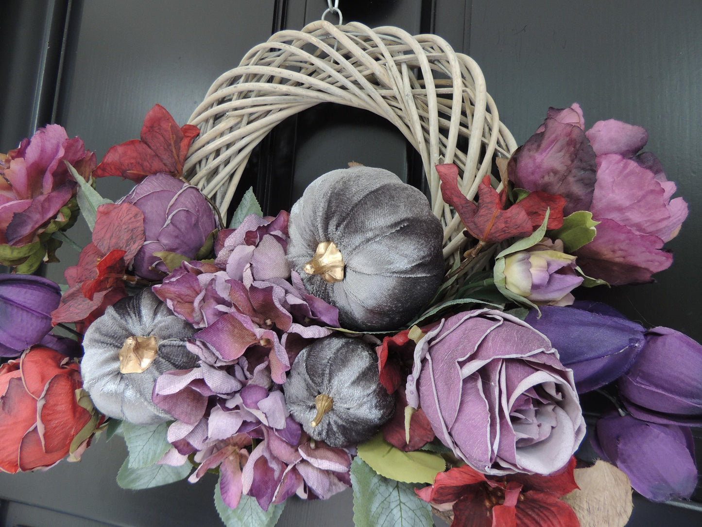 Large Mauve Fall Wreath, Autumn Pumpkin Door Decor, Thanksgiving Peony Floral, Front Porch Harvest Wreath, Farmhouse Entryway Decoration