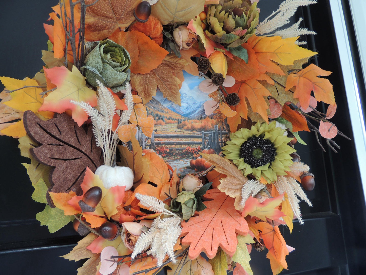 Autumn Harvest Wreath | Sunflowers, Pumpkins, Leaves, Farmhouse Door Decor