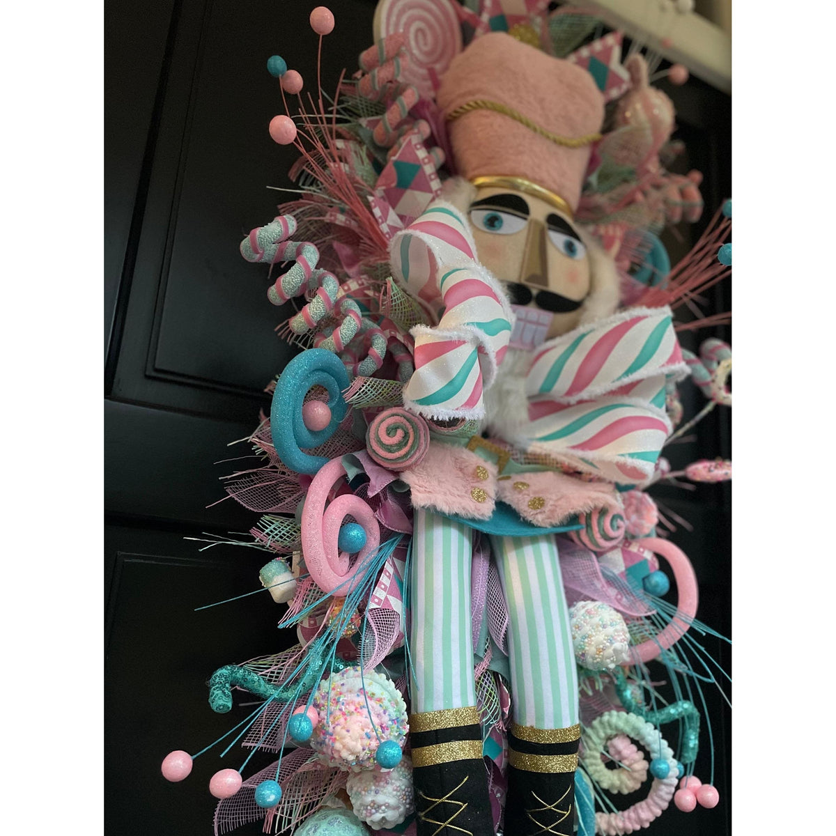 XXL Nutcracker Candy Christmas Wreath Front Door Sweets Pink Blue Xmas Swag