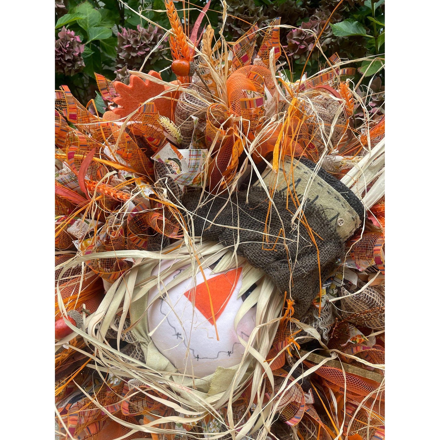 XL Autumn Fall Scarecrow Orange Harvest Front Door Wreath Luxury Rustic Wall Porch Hanger House Home Decor Decoration Thanksgiving Farmhouse