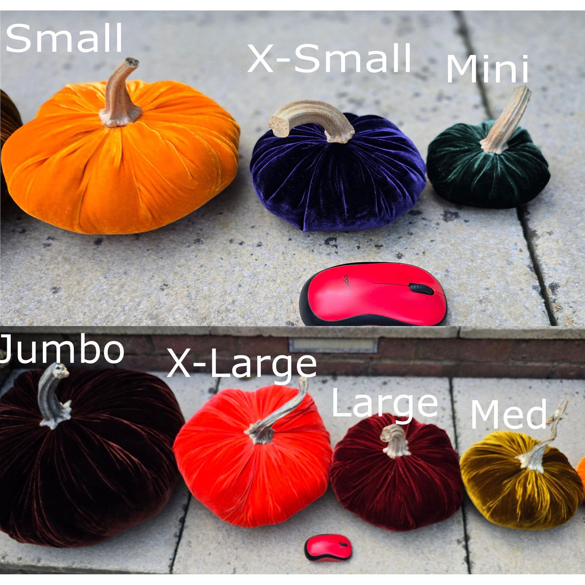 Jumbo XXL Sparkly Velvet Sequin Pumpkin with Real Stem