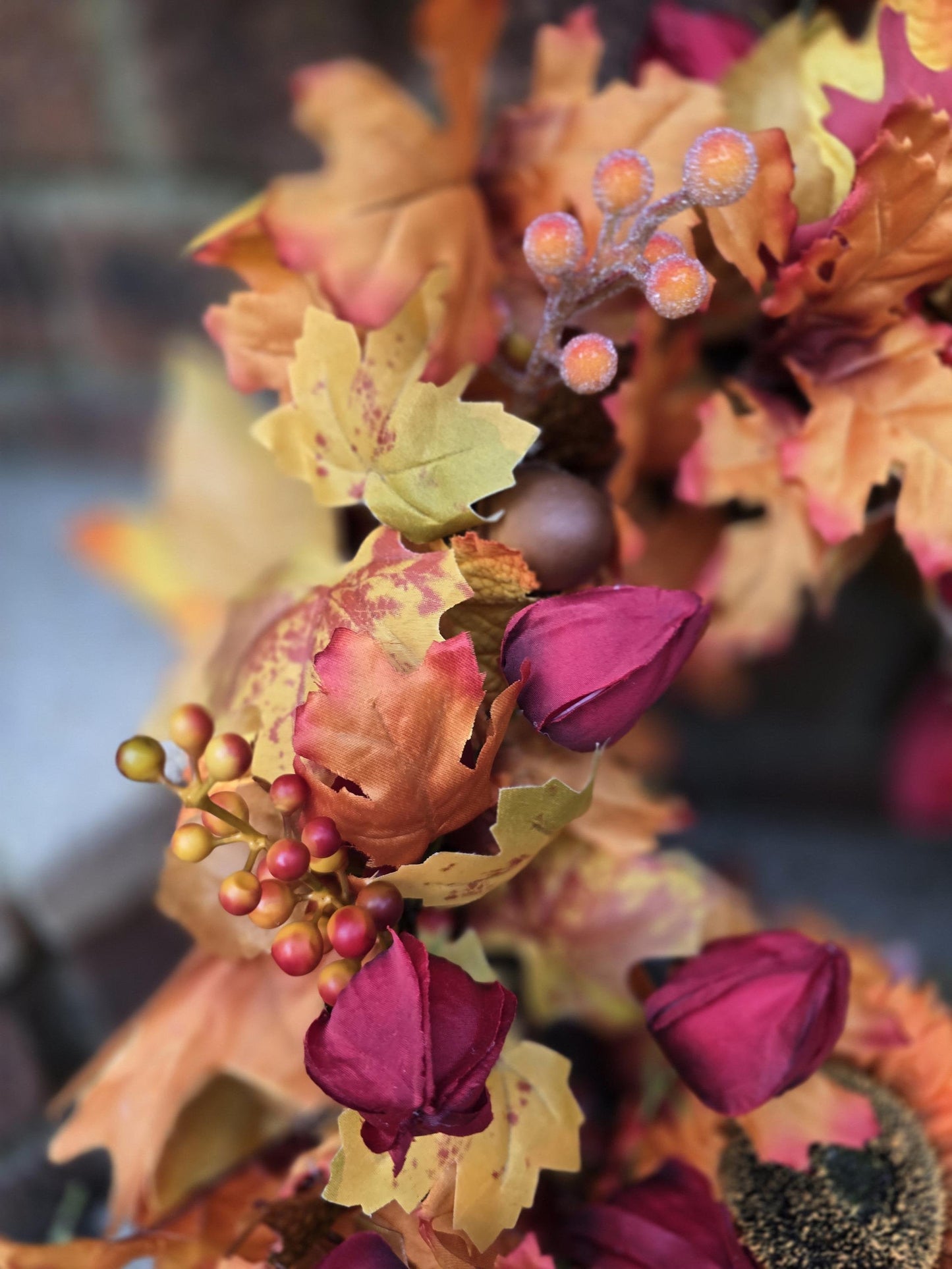 Teal Pumpkin Autumn Wreath | Colourful Harvest Grapevine Front Door Wreath | 40cm (16")