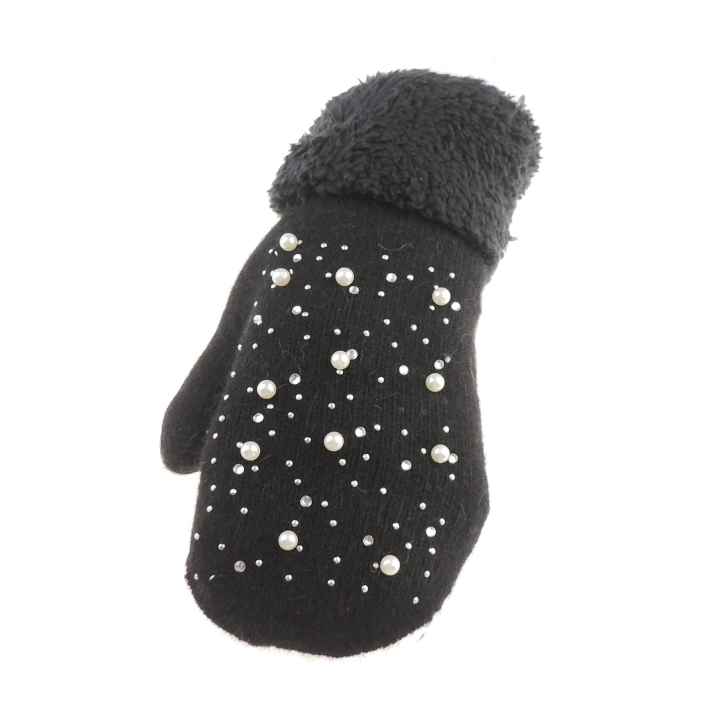 Glamour Girlz Womens Girls Soft Faux Pearl Luxury Knitted Knit Thermal Fleece Lined Warm Winter Outdoor Hiking Cold Weather Skiing Snowboarding Christmas Birthday Hand Warmers Gloves Mitts Mitten