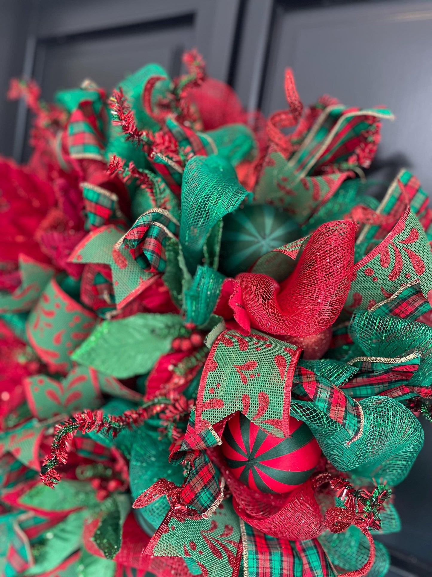 Luxury Red & Green Poinsettia Christmas Wreath | Traditional Front Door Decor | 50cm (20")
