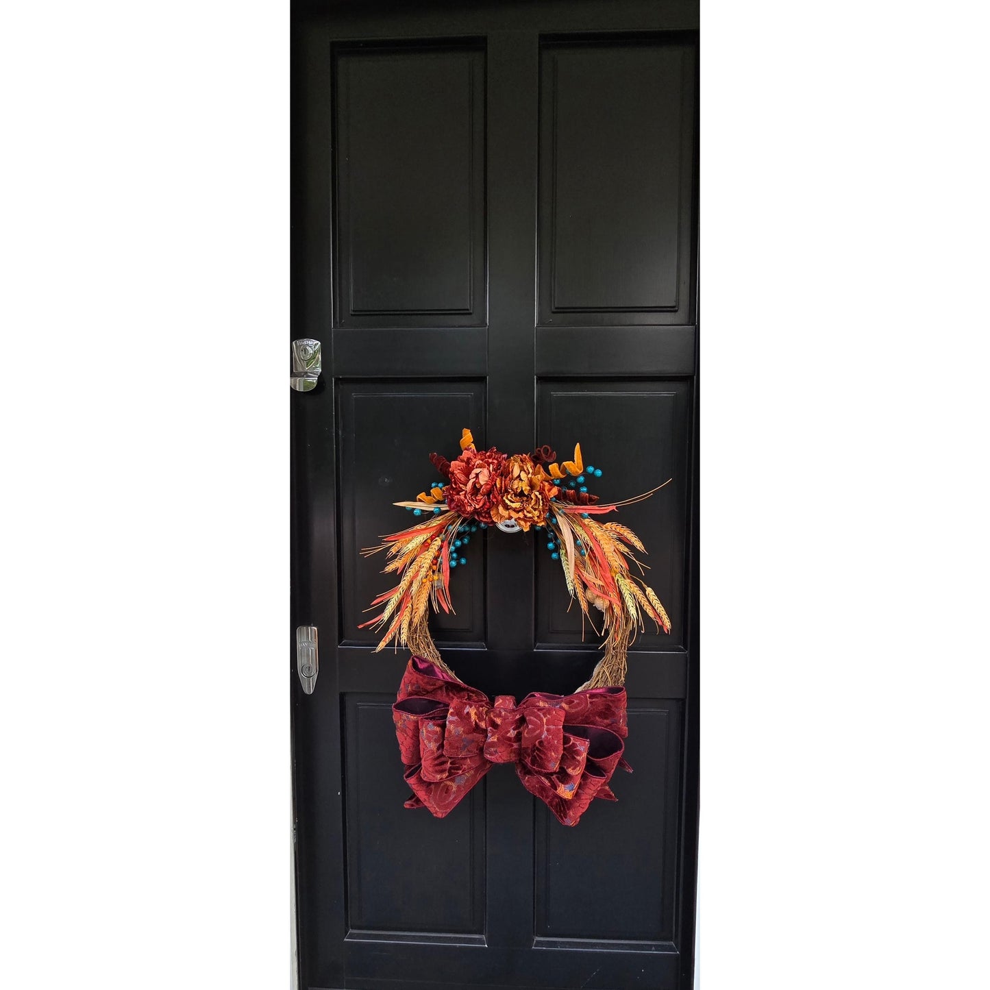 Orange Teal Autumn Fall Orange Harvest Front Door Wreath Luxury Rustic Wall Porch Hanger House Home Decor Decorations Thanksgiving Glam Boho