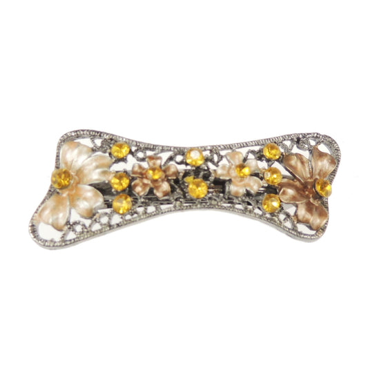 Womens Girls Crystal Rhinestone Diamante Wedding Birthday Party Evening Ponytail Fine Medium Hair Accessories Occasion Barrette Hairpin Grip French Spring Clip Vintage Look Silver Tone Floral Flower Enamel Bow