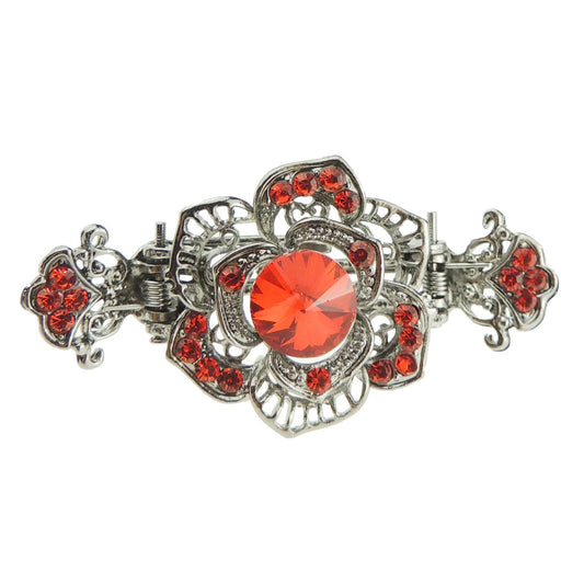 Womens Girls Vintage Look Metal Silver Tone Crystal 7cm Bridal Wedding Party Bridesmaid Birthday Headpiece Hair Accessories Bulldog Crab Octopus Jaw Styling Hair Claw Clamp Clip Rose Flower
