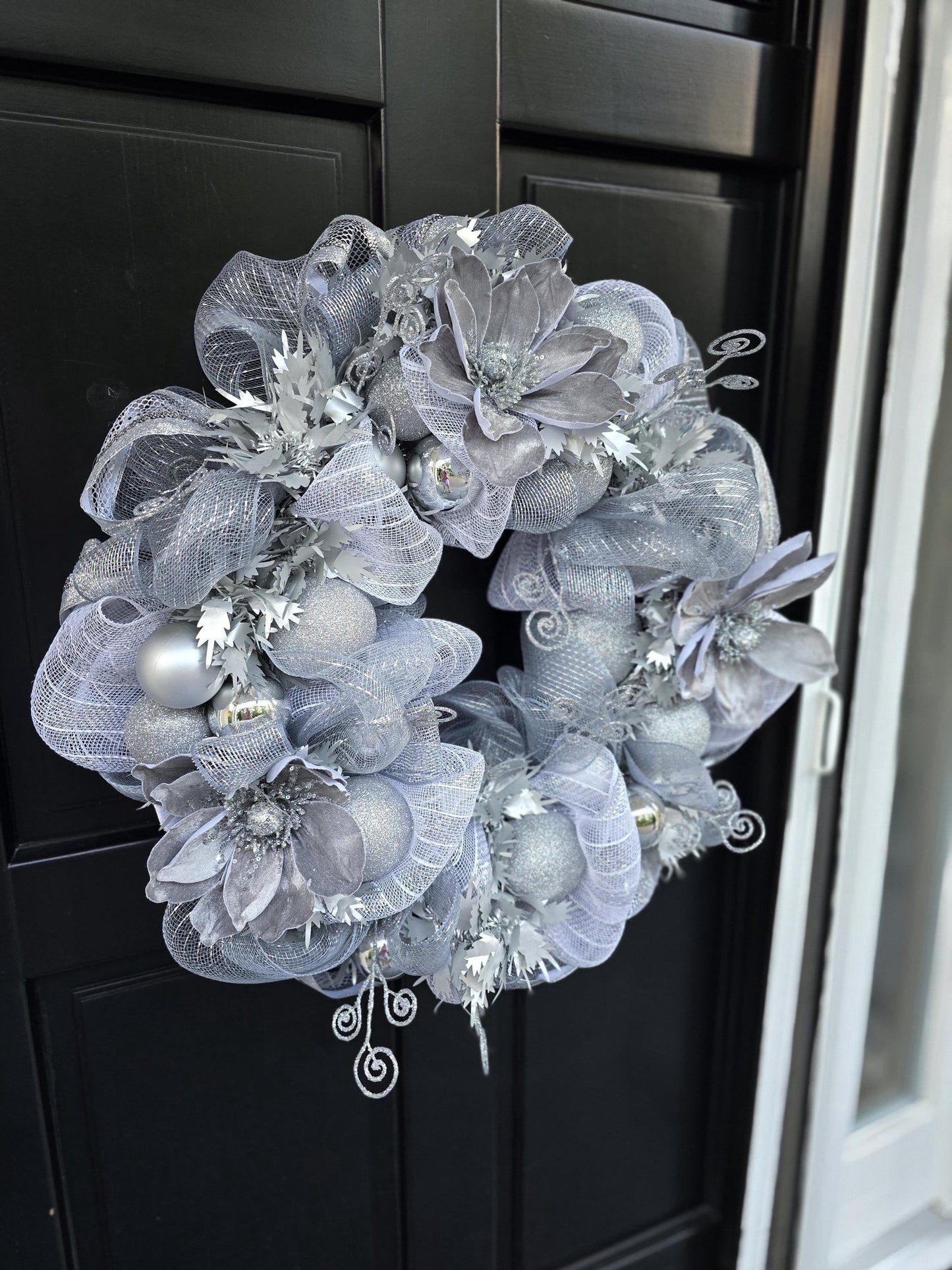 Luxury Silver Christmas Wreath | Glam Metallic Front Door Wreath | 50cm (20")