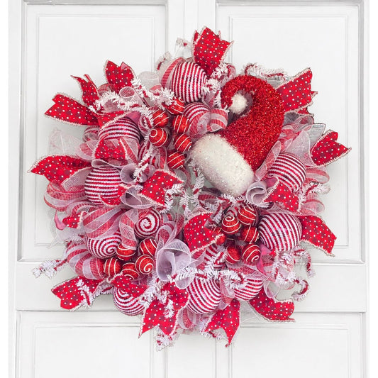 Luxury Santa Hat Christmas Wreath | Red & White Front Door Wreath | 50cm (20")