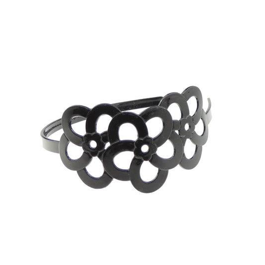GIRLS SMALL HEAD LADIES School Uniform Work Gym Yoga Birthday Party Hair Accessories Plain Plastic Wide Stencil Short Long Hair Headband Alice Band Hairband Triple Black Flowers