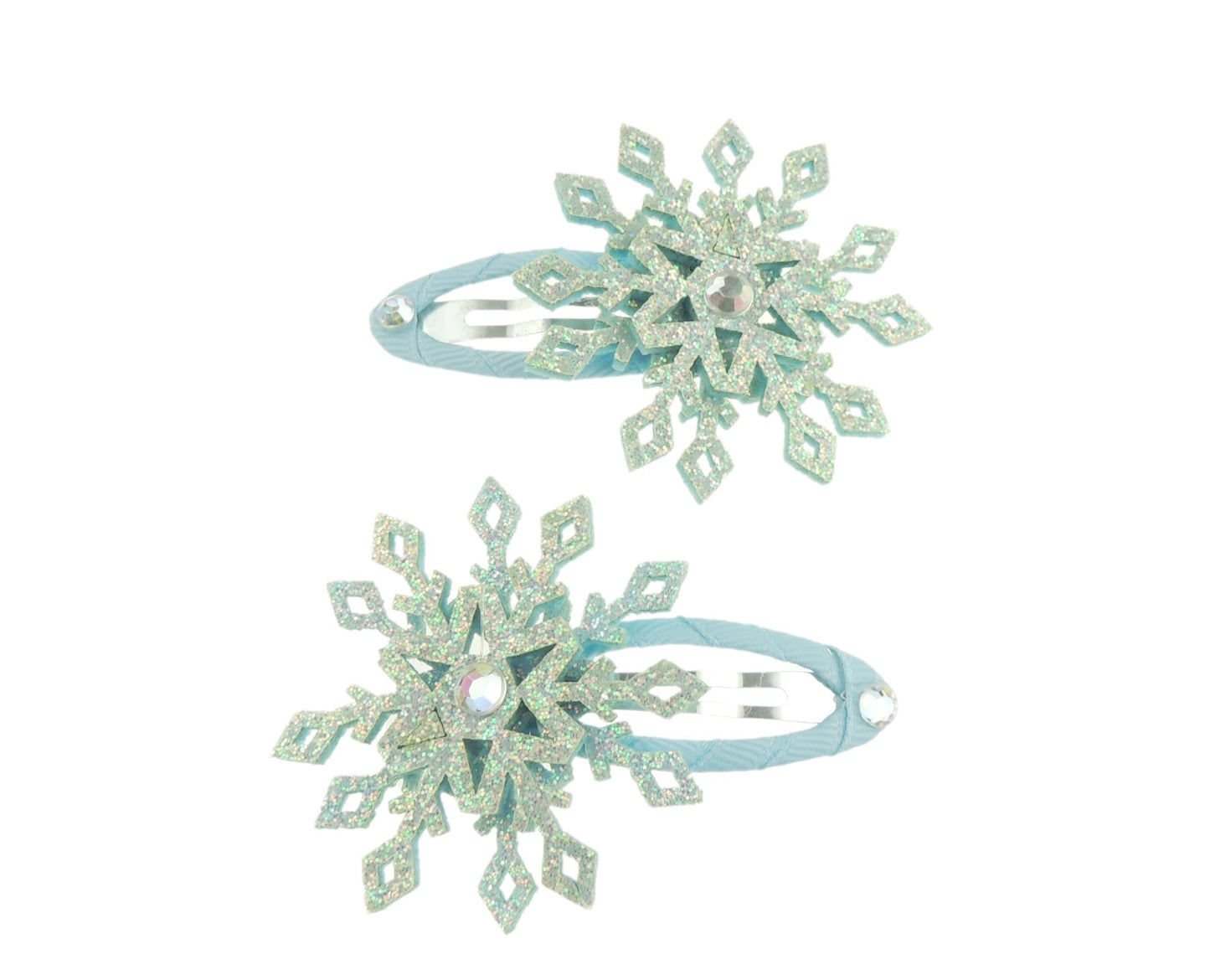 Ladies Girls Festive Glitter Sparkly Christmas Snowflake Snap Bendies Womens Girls Party Birthday Accessories Hairpin Hair Clip Grip Bobby Pin Clip Slide Snap Bendies Set of 2