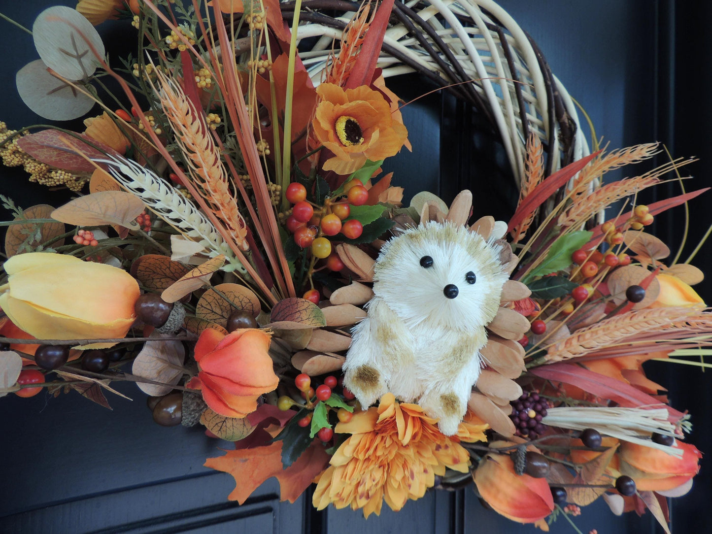 Orange Autumn Pumpkin Door Wreath, Green Fall Swag, Luxury Autumn Front Door Decor,Thanksgiving Wreath, Glam Fall Door Hanger,Harvest Wreath