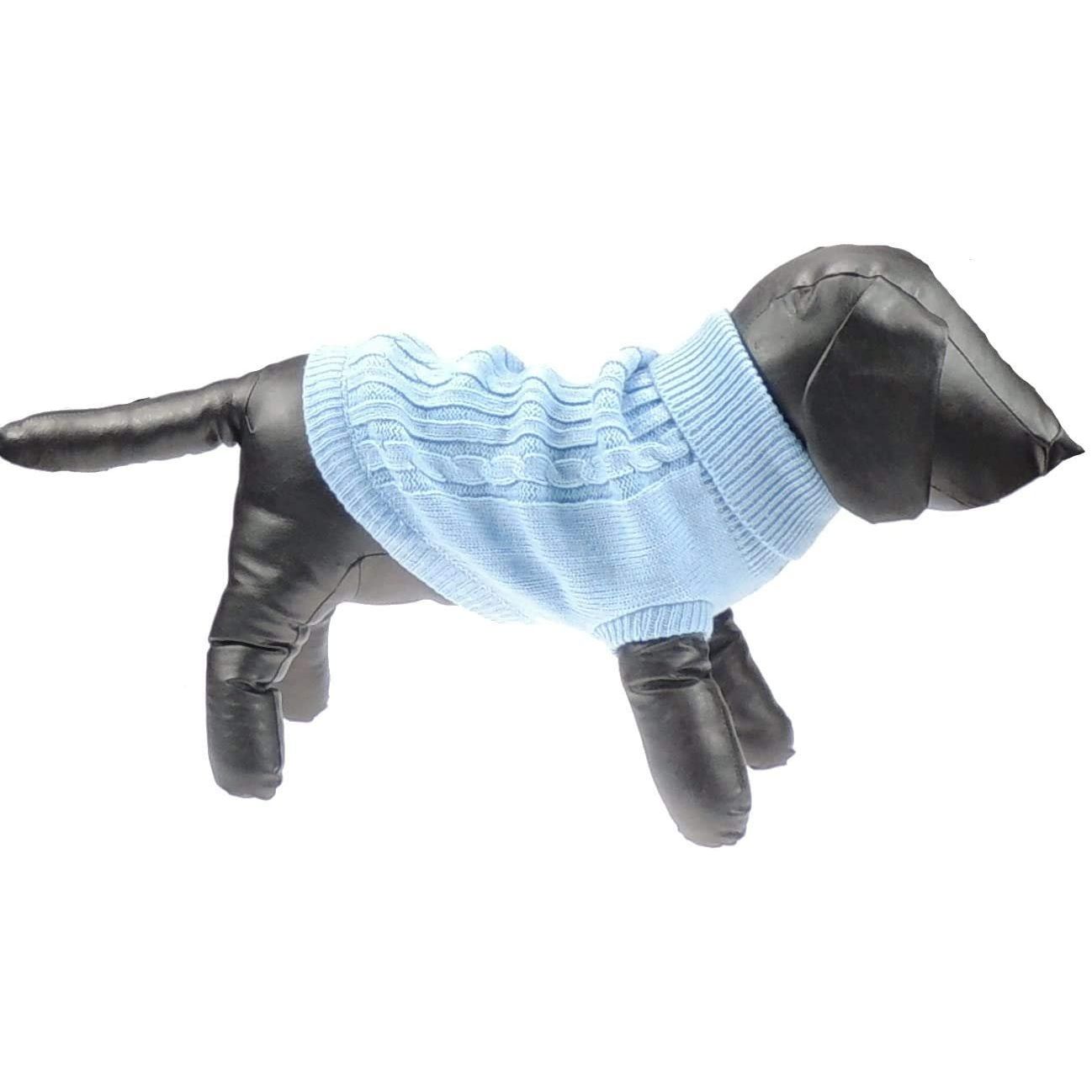 Cute Funny SMALL DOG ONLY Doggy Puppy Kitten Outfit Warm Everyday Walking Winter Girl Boy T-Shirt Jumper Coat Clothes Hoodies Costume Ideas Pullover Knitted Sweater Apparel Blue Cable Knit
