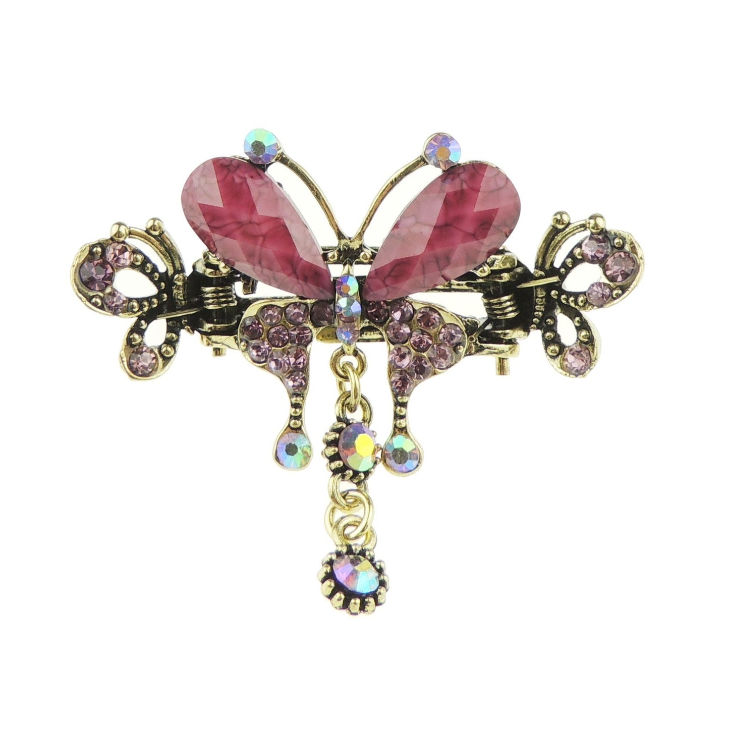 Women Girls Gold Metal Vintage Look Crystal Diamante Rhinestone Gems Bulldog Jaw Clip Octopus Short Small Fine Thin Hair Clamp Grip Bridal Wedding Party Styling Claw 6cm Butterfly Multicolour