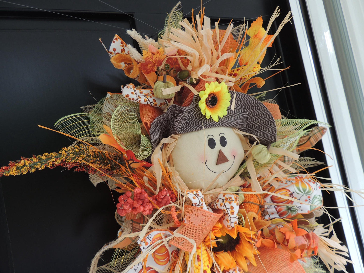 XXL Scarecrow Orange Halloween Front Door Wreath Swag Teardrop Hanger Wall Porch Hanger Handmade House Home Decor Decorations Glam