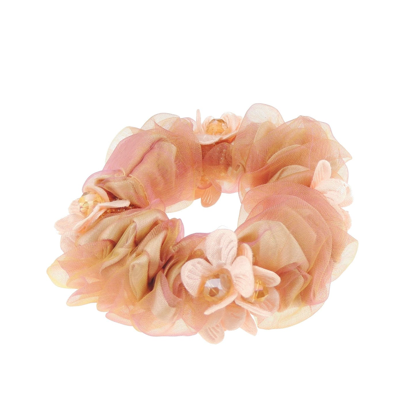 Womens Girls Essential Chiffon Beaded Floral Fabric Sleep Christmas Birthday Bridal Wedding Bridesmaid Party Ponio Hair Tie Up Back Elastic Accessories Bobbles Ponytail Holder Rubber Bands Scrunchie