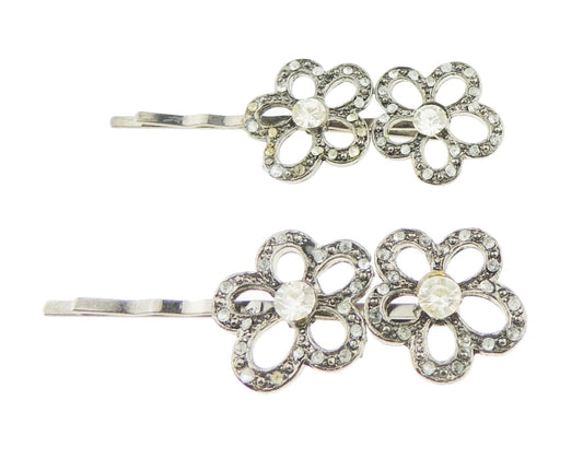 Ladies Set of 2 Girls Sparkly DiamantΘ Hair Grips Stencil Daisy Flower