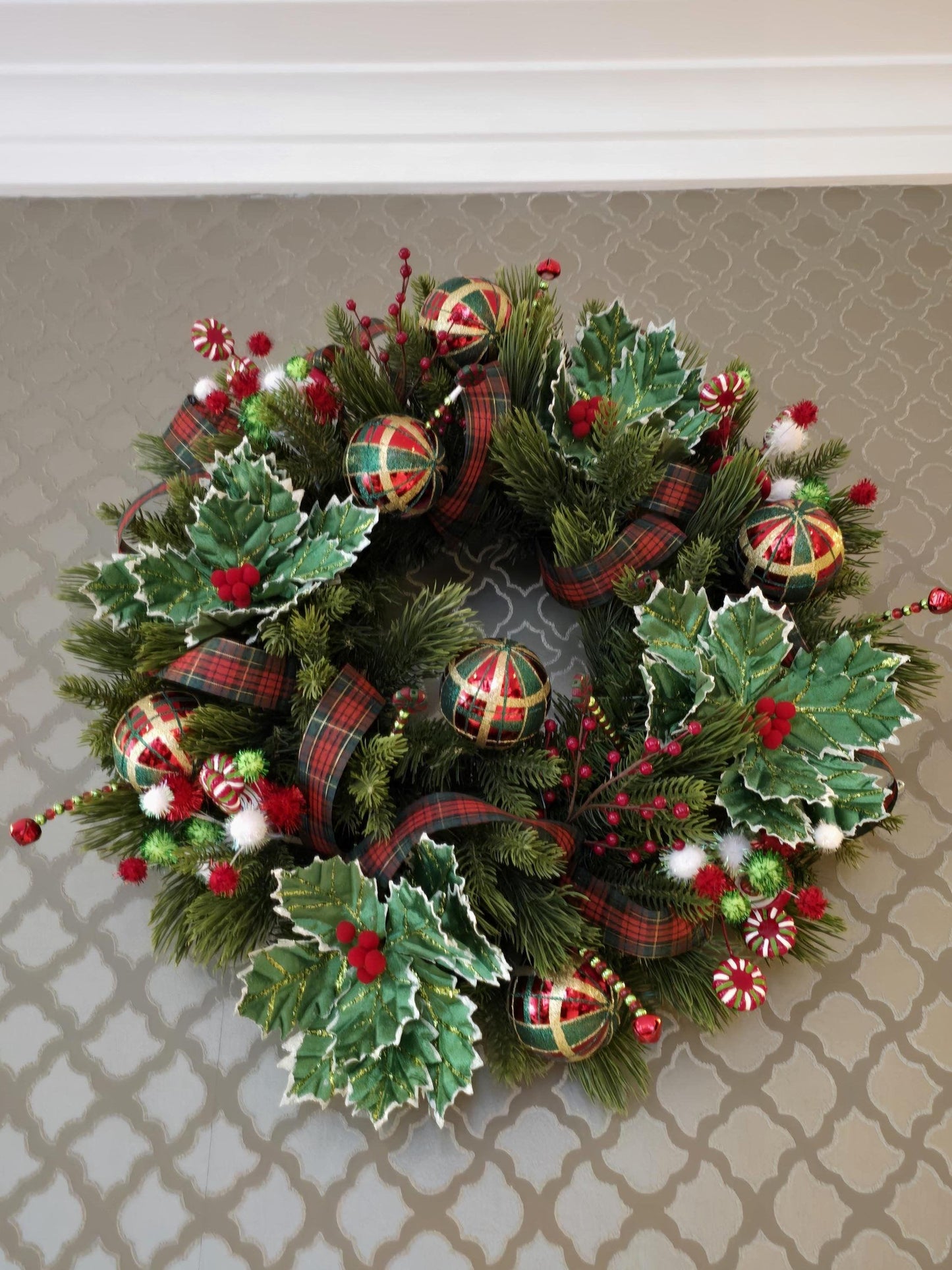 Luxury Traditional Christmas Wreath | Red & Green Front Door Wreath | 50cm (20")