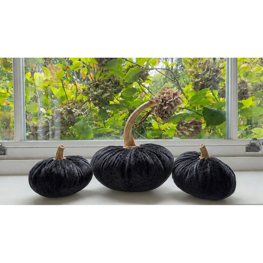 Black Velvet Pumpkin Small Set of 3, Halloween Decorations, Gothic Fall Autumn Table Mantel Decor