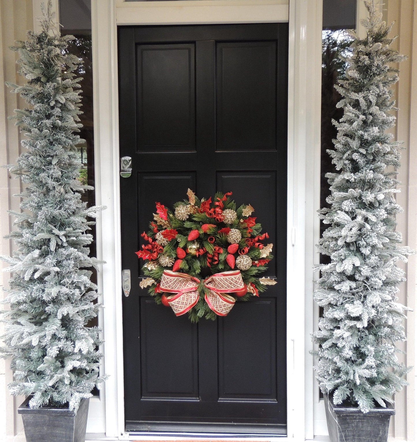 Luxury Designer Christmas Wreath | Elegant Red & Gold Front Door Wreath | 60cm (24")