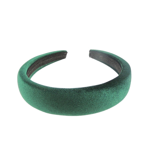 Womens Luxury Slightly Padded Puffy Velvet Flat Winter Evening Wedding Party Birthday Bridal Christmas Birthday Bridesmaid Headband Alice Band Hair Accessories Hairband (Emerald, One Size)