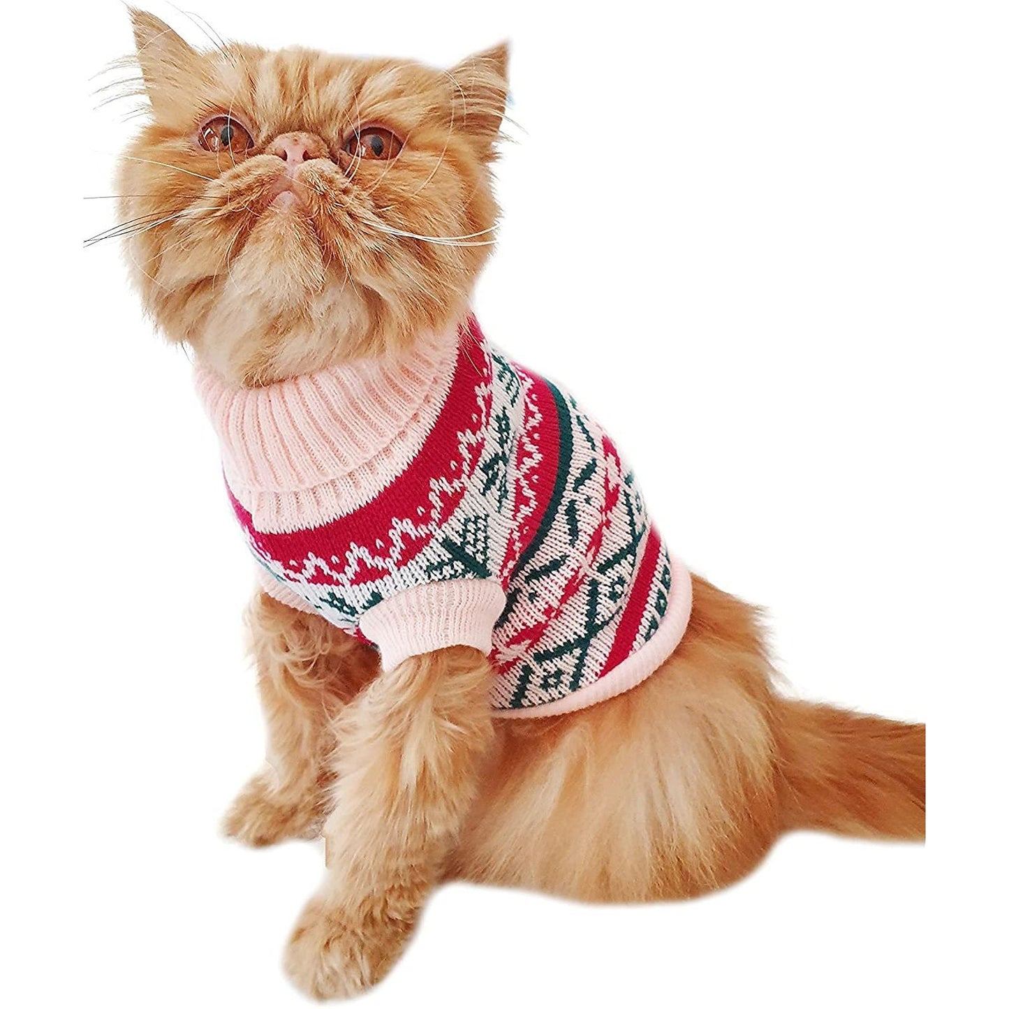 Cute Knitted SMALL DOGS ONLY Puppy Cat Kitten Warm Winter Girl Boy Cold Weather Clothes Jacket Gift Hoodies Sweatshirt Christmas Pullover Gift Jumper Sweater Nordic Fair Isle Snowflake Pink Green Red