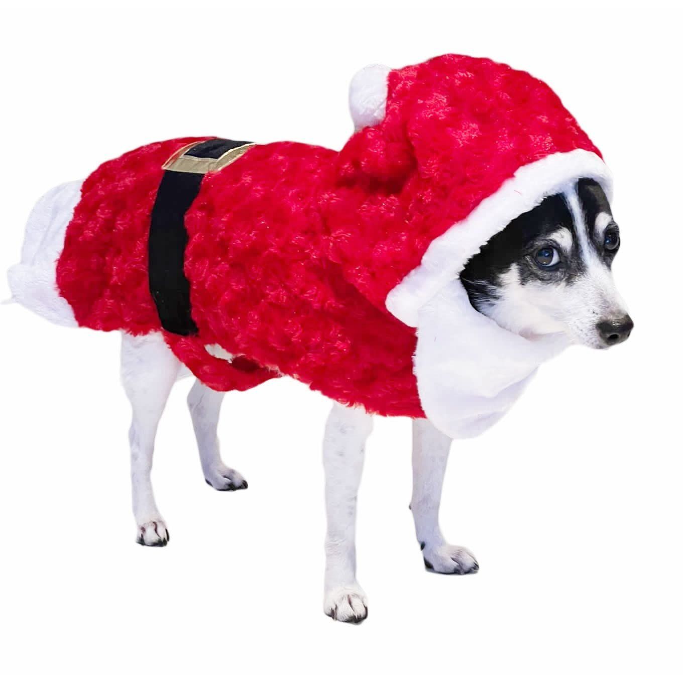 Cute Festive Red Funny Santa Claus Father Christmas Party Boy Girl SMALL DOG BREED ONLY Puppy Kitten Cat Warm Winter Fleece Costume Clothes Jumper Dress Skirt Coat Walking Hoodie Outfit (M)