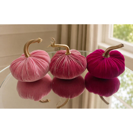SET 3 X-SMALL Candy Dusty Fuchsia Pink Silk Velvet Pumpkins, Cozy Home Decor, Fall Wedding, Thanksgiving, Seasonal Modern Decor