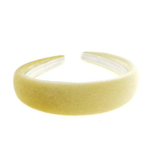 Womens Luxury Slightly Padded Puffy Velvet Flat Winter Evening Wedding Party Birthday Bridal Christmas Birthday Bridesmaid Headband Alice Band Hair Accessories Hairband (Pale Yellow, One Size)