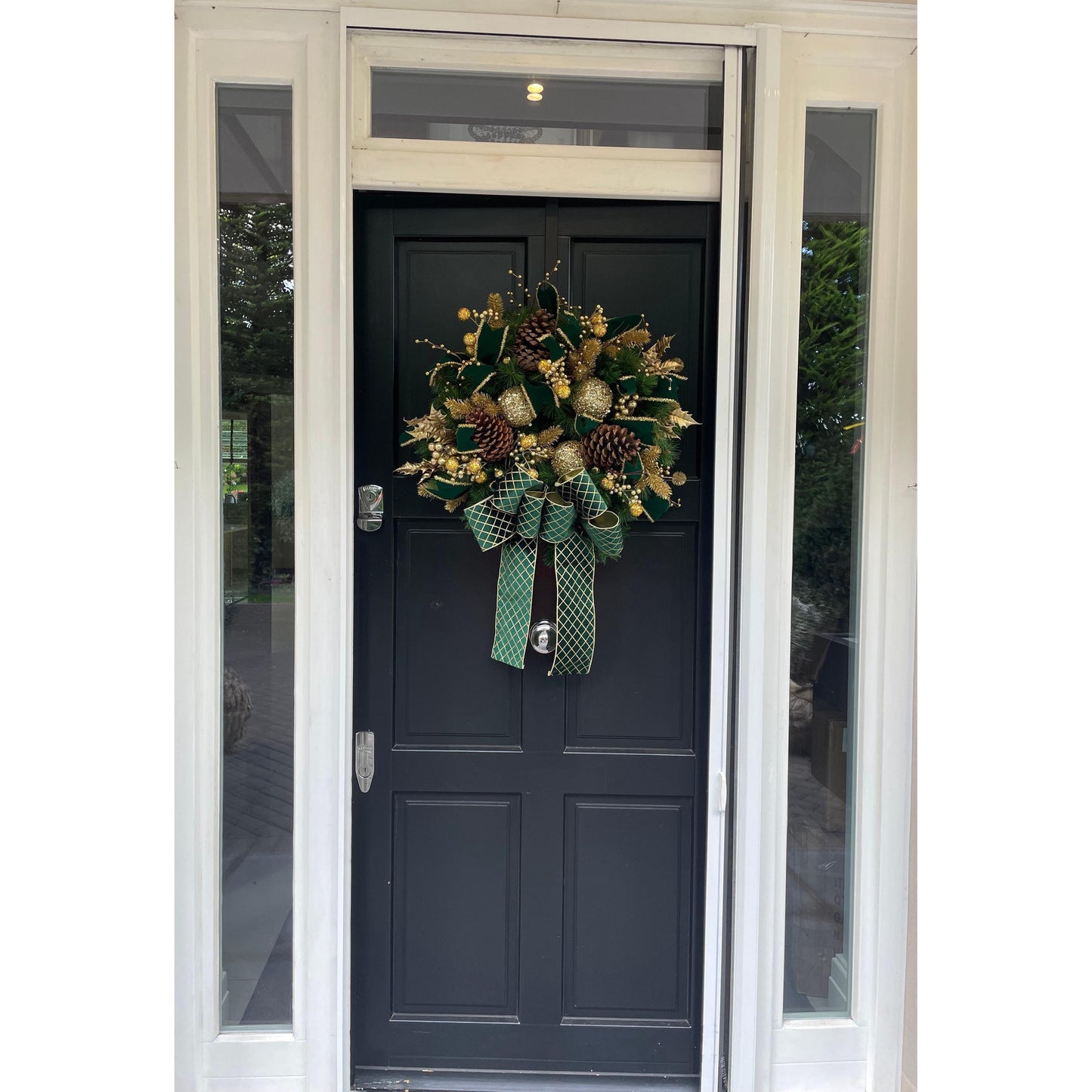 Green Gold XL Christmas Front Door Wreath Traditional Elegant Porch Holiday House Home Decor Decoration Glam Winter Swag Designer Unique