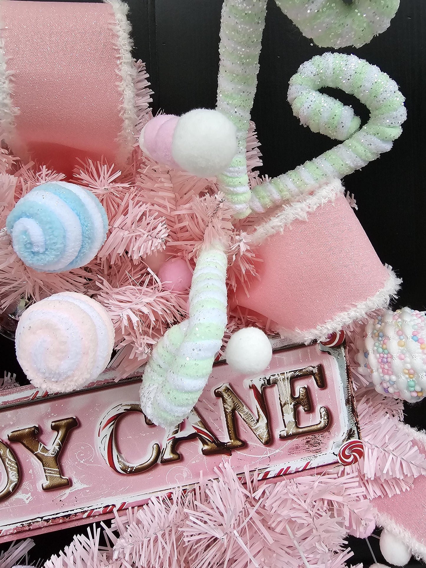 Luxury Pink Candy Shop Christmas Wreath | Pastel Sweet Shop Front Door Wreath | 60cm (24")