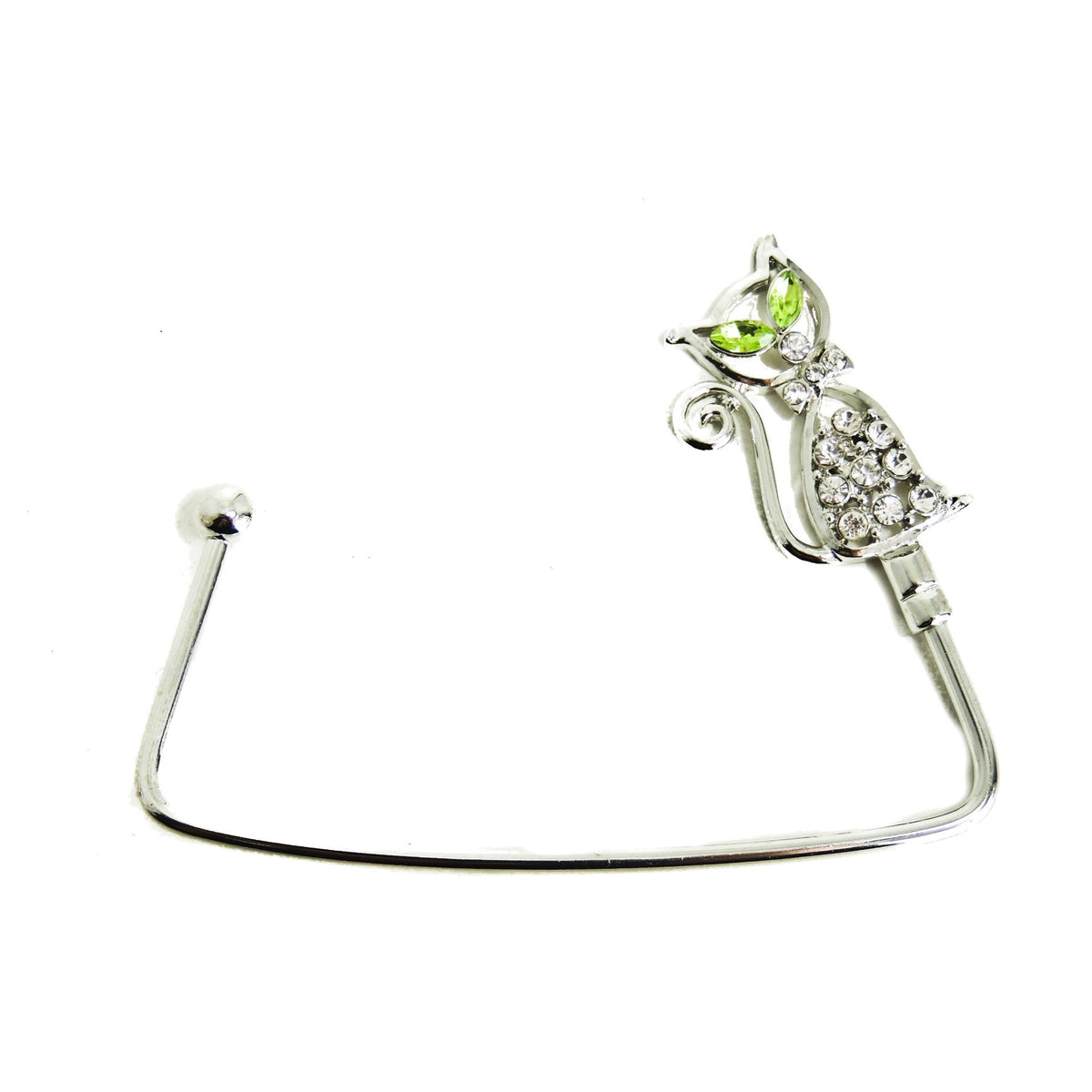 Glamour Girlz Womens Sparkly Crystal Diamante Rhinestone Purse Shoulder Crossbody Tote Bag Handbag Portable Instant Hanging Hanger Hook for Desks Tables Birthday Christmas Gift Kitten Cat Green Eyes